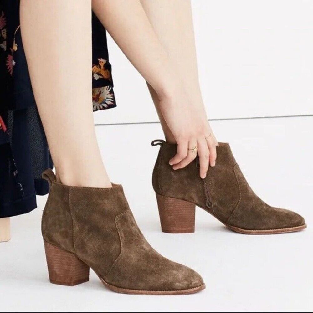 Madewell Suede Leather Stacked Heel Ankle Boots Size 7.5 Women’s